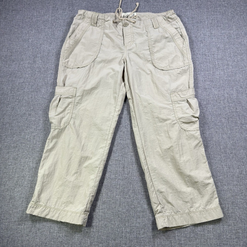 Old Navy Beige Cargo Pants Women Linen  Button Cargo Pocket Straight Leg Capri